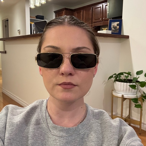 Versace Gold Frame Rectangular Sunglasses - Picture 9 of 11